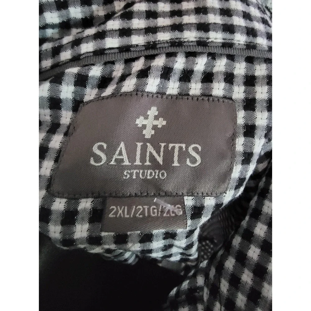 Saints‎ Studio Mens Gingham Motorcycle Graphic Button Down Shirt Black White 2XL